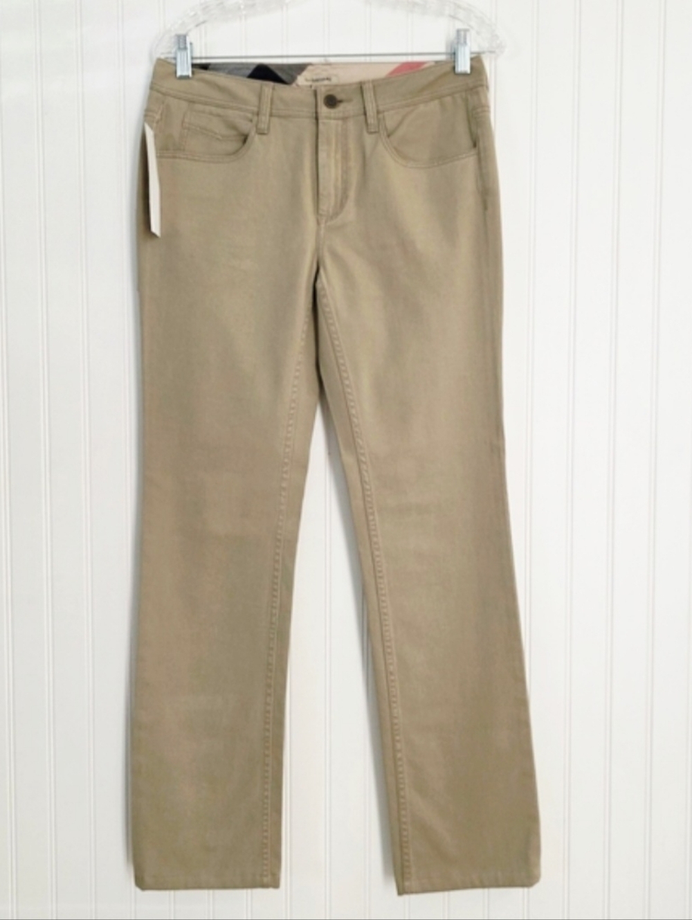 Burberry Brit NWT Beige Straight Leg Pants Classic Designer Khaki Size 29R